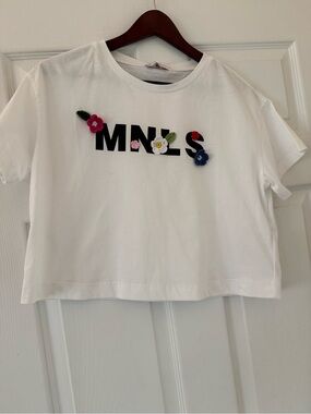 NWT Monnalisa white crop top with 3D flowers size 12T